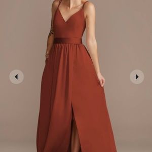 David’s Bridal Double Spaghetti Strap Charmeuse Bridesmaid Dress in Cinnamon